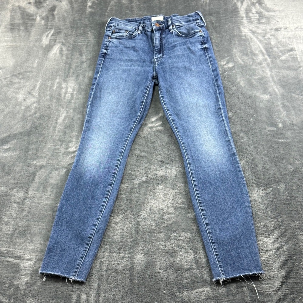 Mother The Looker Ankle Fray Groovin Blue Skinny Jeans Raw Hem Size 26 High Rise